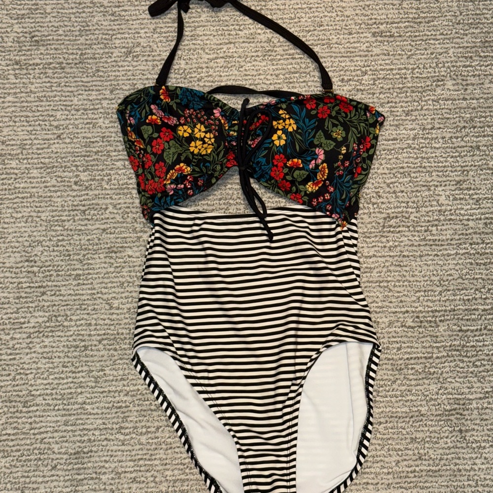 Black Floral One Piece Swimsuit